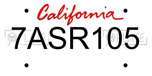 7ASR105 California License Plate