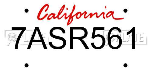 7ASR561 California License Plate