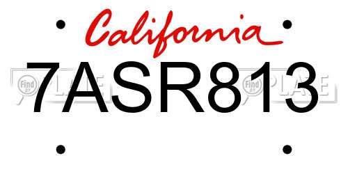7ASR813 California License Plate