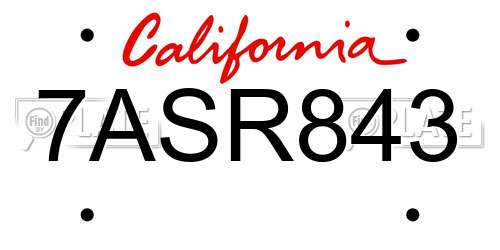 7ASR843 California License Plate