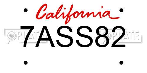 7ASS82 California License Plate