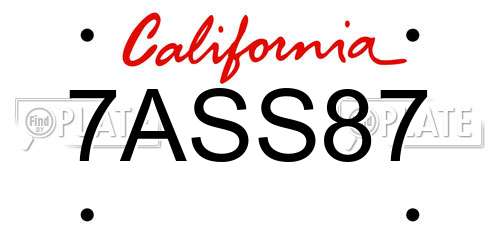 7ASS87 California License Plate