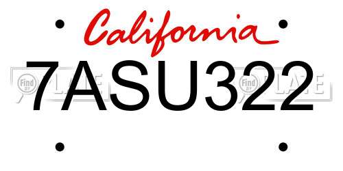 7ASU322 California License Plate