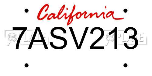 7ASV213 California License Plate