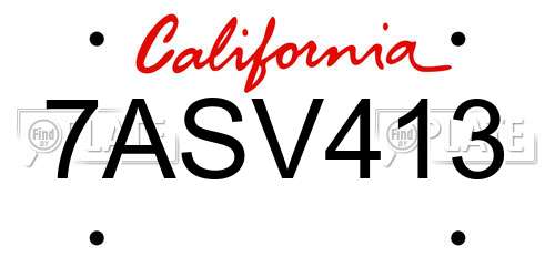 7ASV413 California License Plate