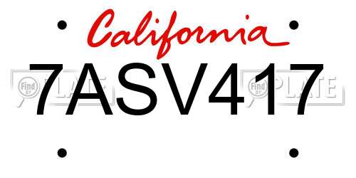 7ASV417 California License Plate
