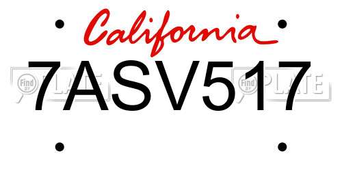 7ASV517 California License Plate