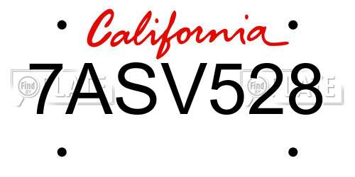 7ASV528 California License Plate