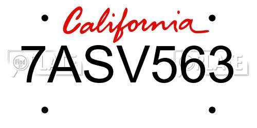 7ASV563 California License Plate