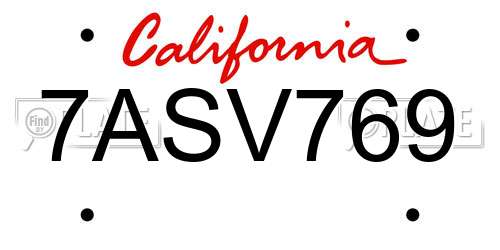 7ASV769 California License Plate