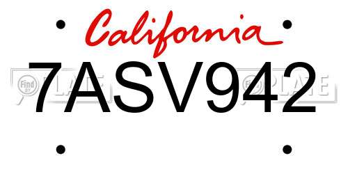 7ASV942 California License Plate