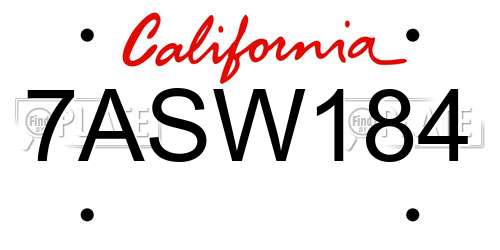 7ASW184 California License Plate