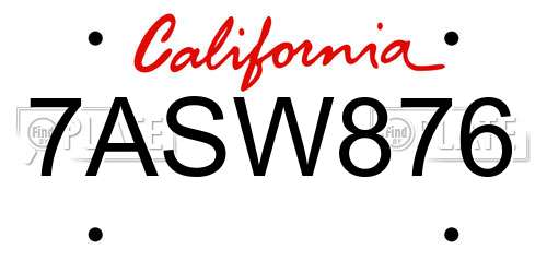 7ASW876 California License Plate