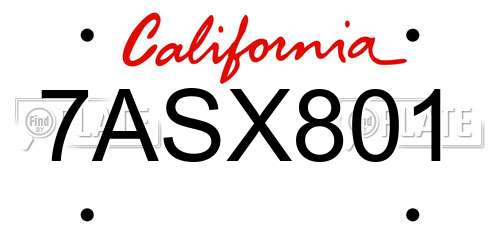 7ASX801 California License Plate