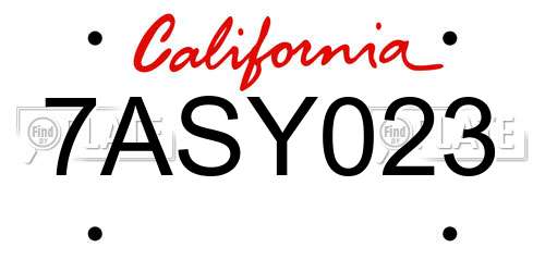 7ASY023 California License Plate
