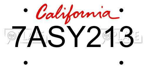 7ASY213 California License Plate