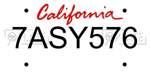 7ASY576 California License Plate