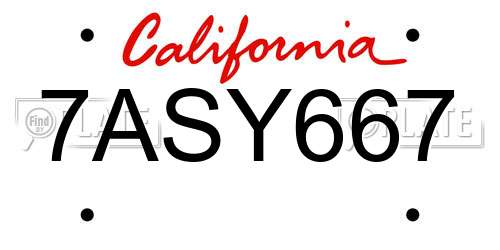 7ASY667 California License Plate