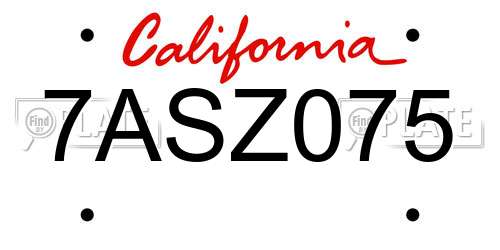 7ASZ075 California License Plate