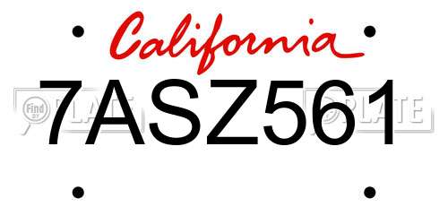7ASZ561 California License Plate