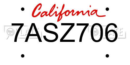 7ASZ706 California License Plate