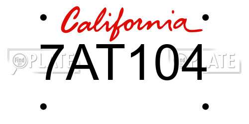 7AT104 California License Plate