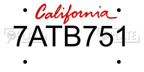 7ATB751 California License Plate