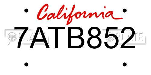 7ATB852 California License Plate