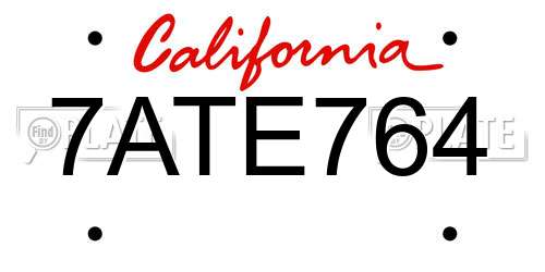 7ATE764 California License Plate