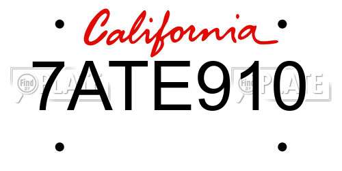 7ATE910 California License Plate