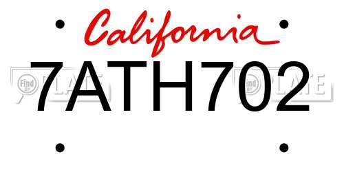 7ATH702 California License Plate