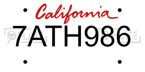 7ATH986 California License Plate