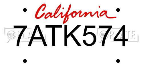 7ATK574 California License Plate