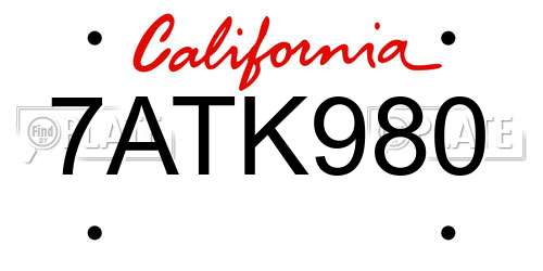 7ATK980 California License Plate