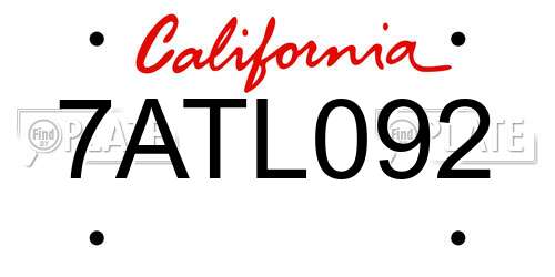 7ATL092 California License Plate