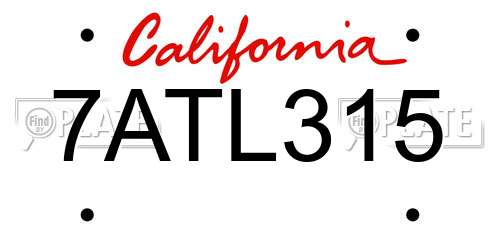 7ATL315 California License Plate