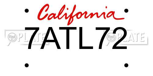 7ATL72 California License Plate