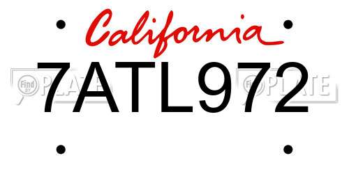 7ATL972 California License Plate