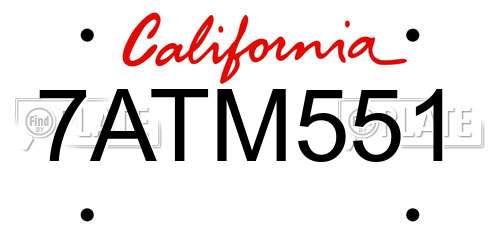 7ATM551 California License Plate