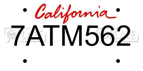 7ATM562 California License Plate