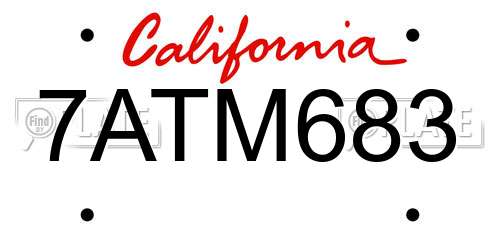 7ATM683 California License Plate