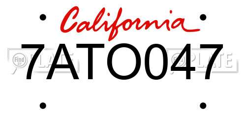 7ATO047 California License Plate