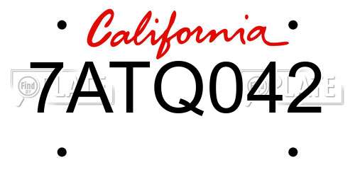 7ATQ042 California License Plate