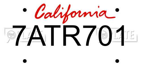 7ATR701 California License Plate