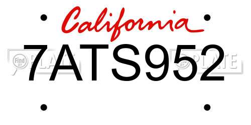 7ATS952 California License Plate