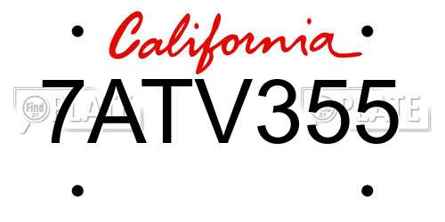 7ATV355 California License Plate