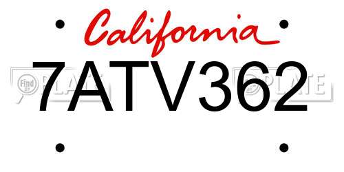 7ATV362 California License Plate