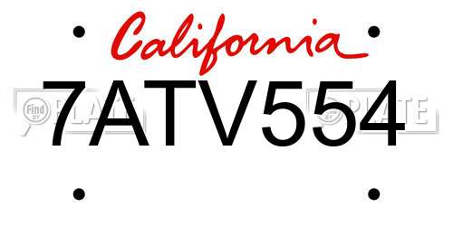 7ATV554 California License Plate