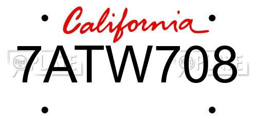 7ATW708 California License Plate