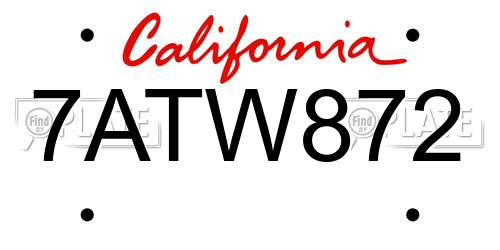 7ATW872 California License Plate